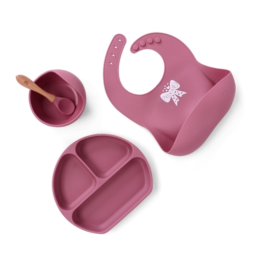 Ensemble d'alimentation en silicone pour bébé avec bol de formation d'aspiration, cuillère, assiette, bavoir pour bébé, enfants, alimentation des tout