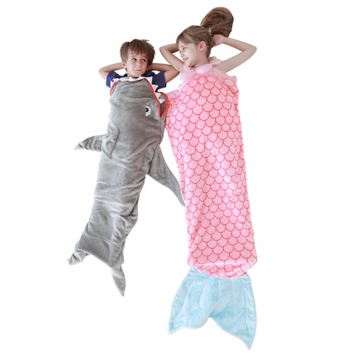 Sac de Couchage Enfant en Flanelle Requin Crocodile Sirène Couverture en Molleton pour Bébé